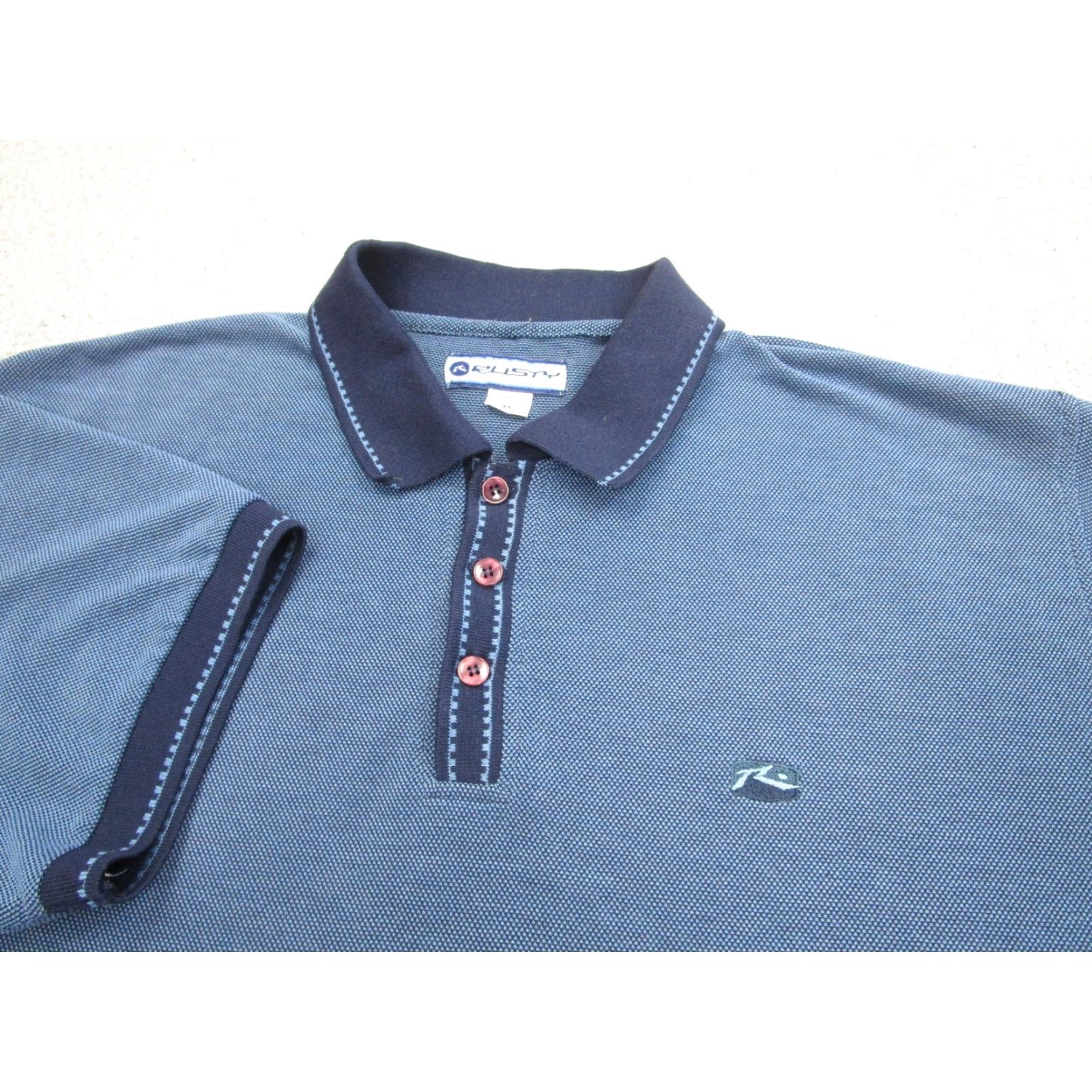 Rusty VINTAGE Rusty Polo Shirt Mens XL Blue Navy Pique Knit Surf Skate Hong Kong 90s Size US XL / EU 56 / 4 - 3 Thumbnail