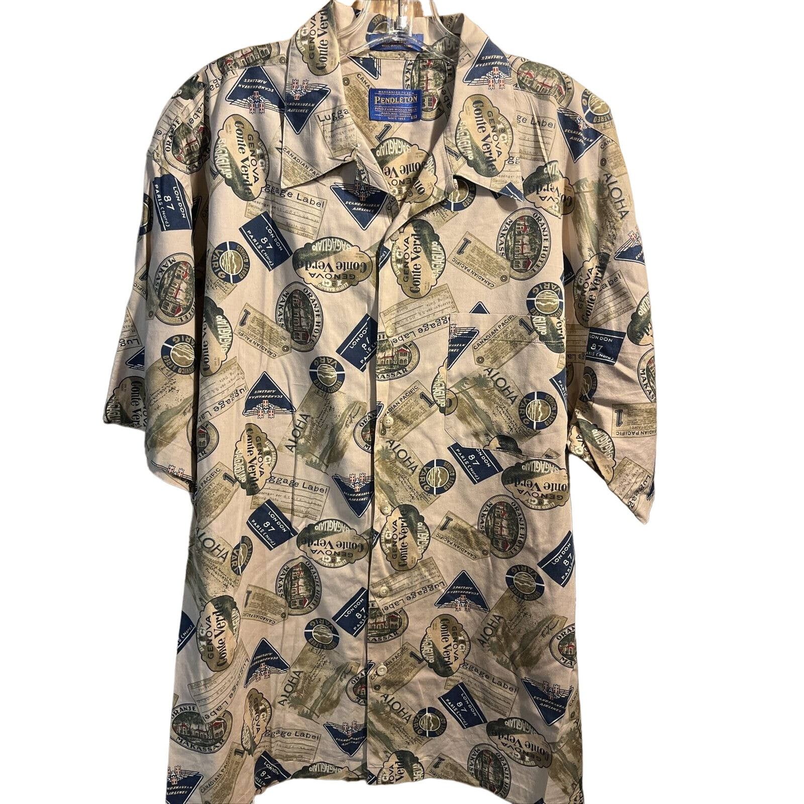 Pendleton Pendleton Men’s XL Beige Luggage Print Cotton Hawaiian Shirt Size US XL / EU 56 / 4 - 1 Thumbnail