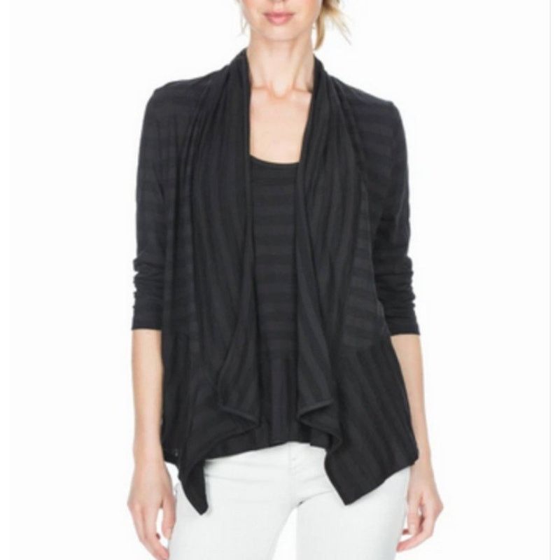 Other Lilla P Striped Black Tank Top Cardigan Pima Cotton Duo XS/S Size XS / US 0-2 / IT 36-38 - 1 Thumbnail