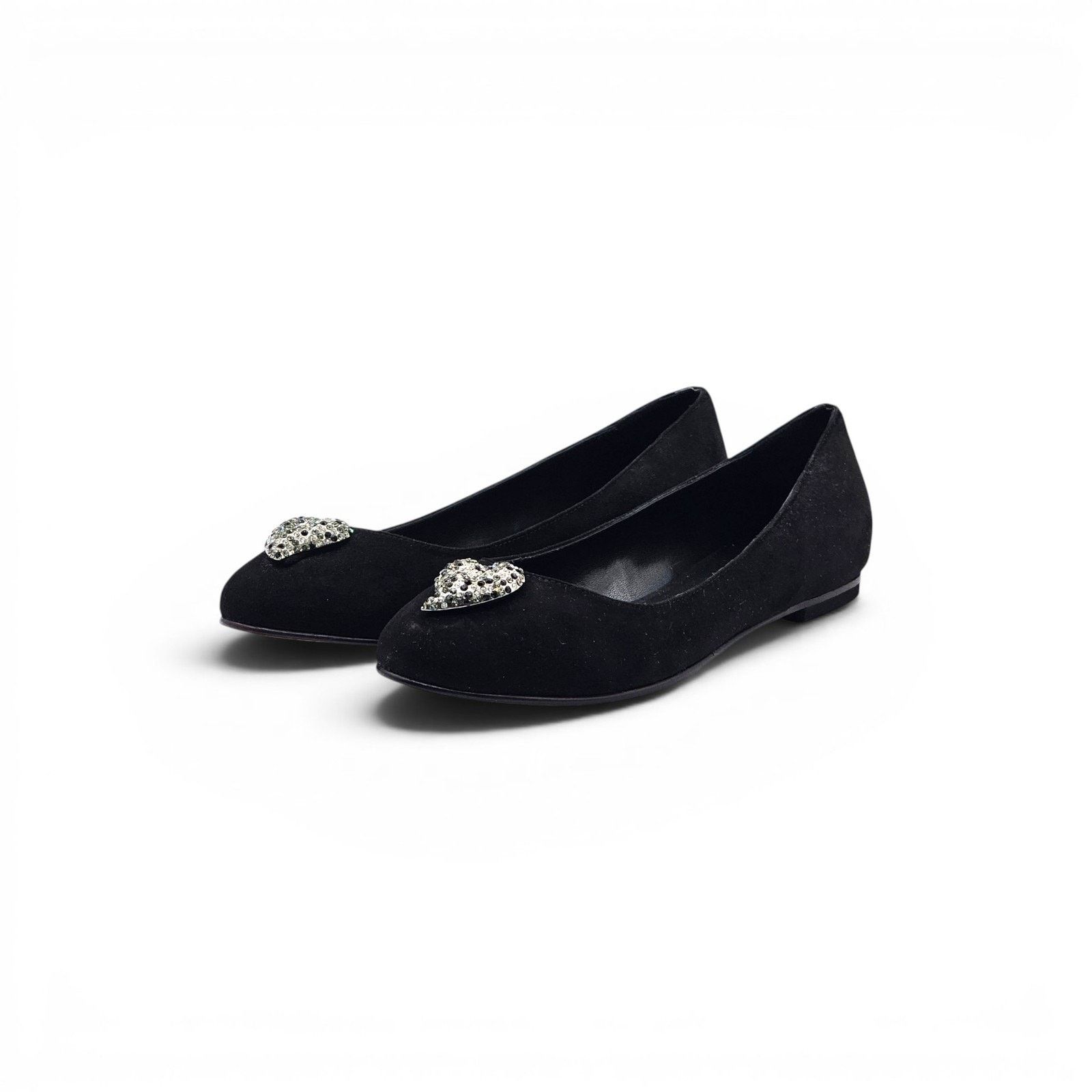 Fendi Ballet Flats Black Suede with Crystal Hearts EU 36 US 6 Size US 6 / IT 36 - 1 Thumbnail