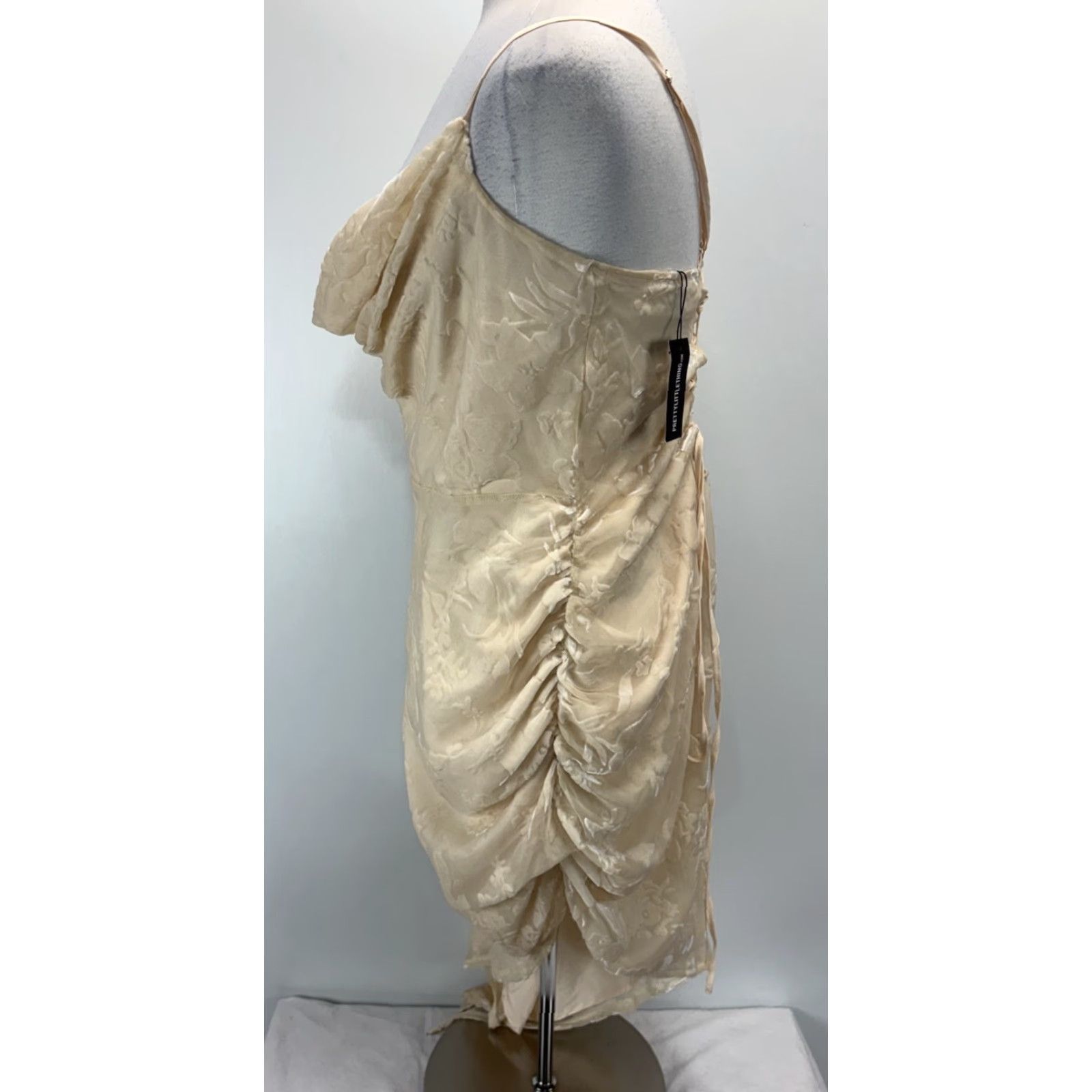 PrettyLittleThing PrettyLittleThing Dress Women 14 Ivory Floral Velvet Cowl Neck Sleeveless Lace Up Asymmetric Party Cocktail Womens Size XL / US 12-14 / IT 48-50 - 2 Thumbnail