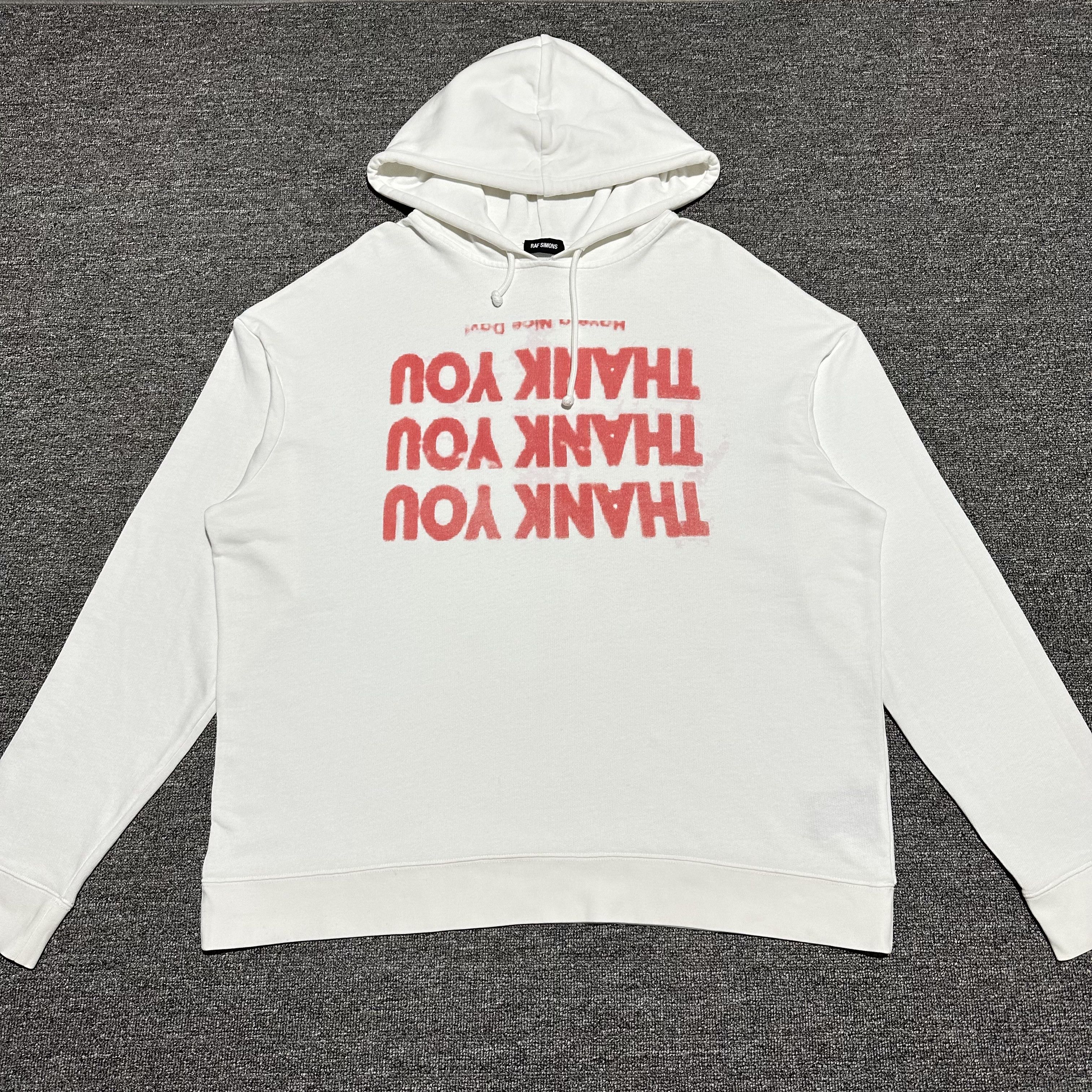 正規 RAF SIMONS FW17/18 Thank You Hoodie Raf Simons Raf Simons FW 17/18 'Thank you' white hoodie | Grailed