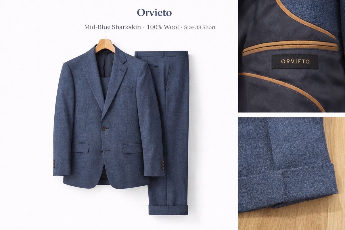 Other Orvietto Wool Blue Sharkskin Suit - 38S Size 38S - 1 Preview