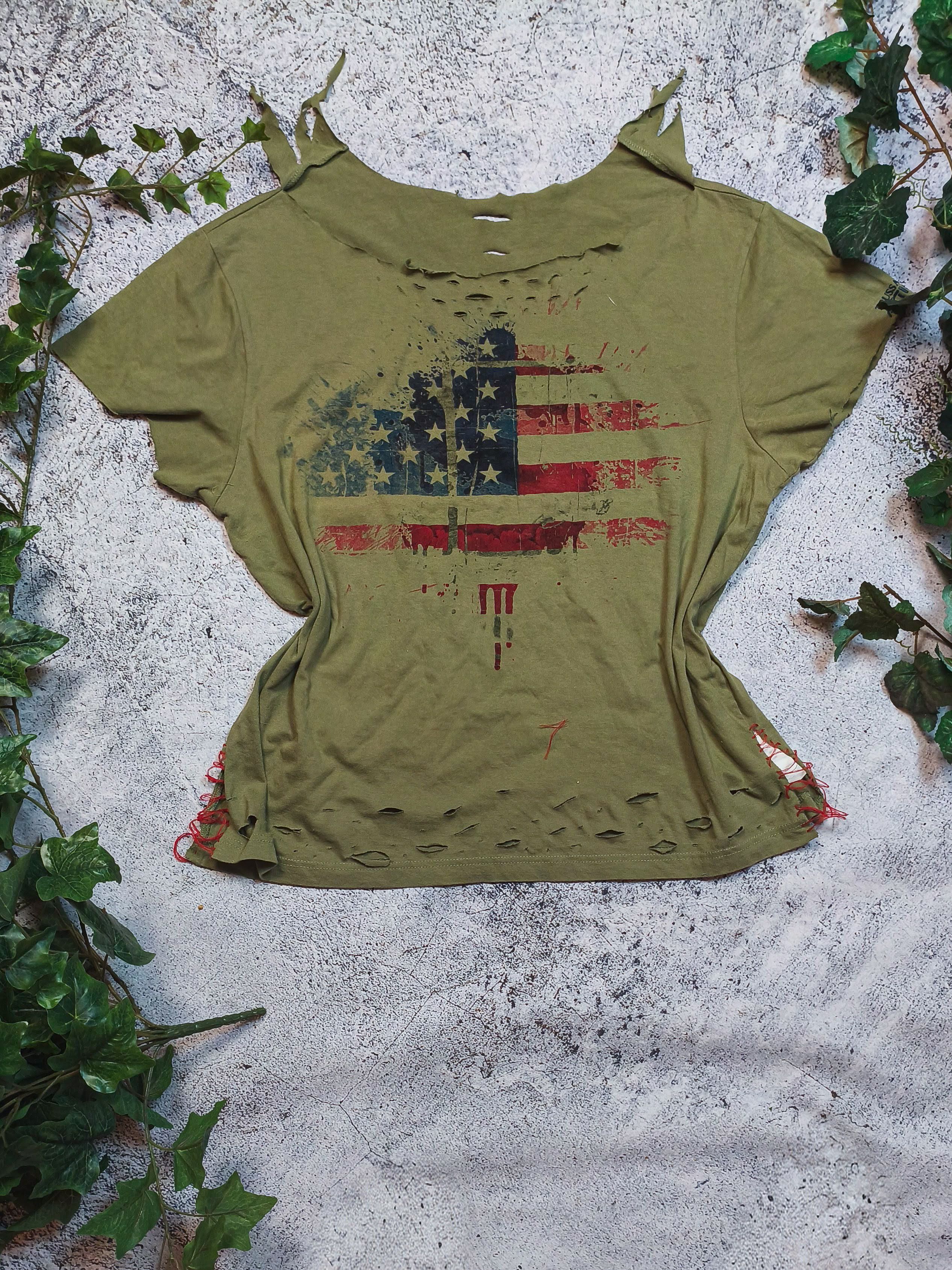 Other Custom Distressed Spine American Flag upcycled t shirt Size XXL / US 16-18 / IT 52-54 - 1 Thumbnail