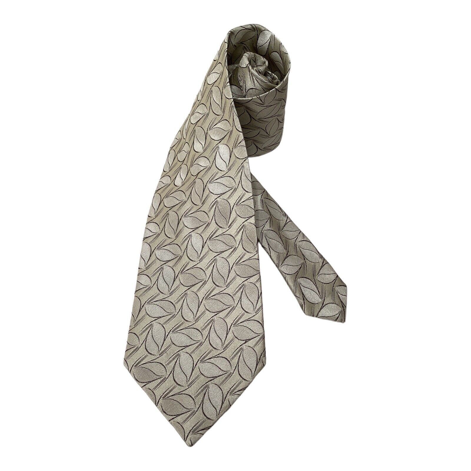 Vitaliano VITALIANO PANCALDI Ivory Leaf Print Luxury Silk Tie Italy W: Size ONE SIZE - 1 Thumbnail
