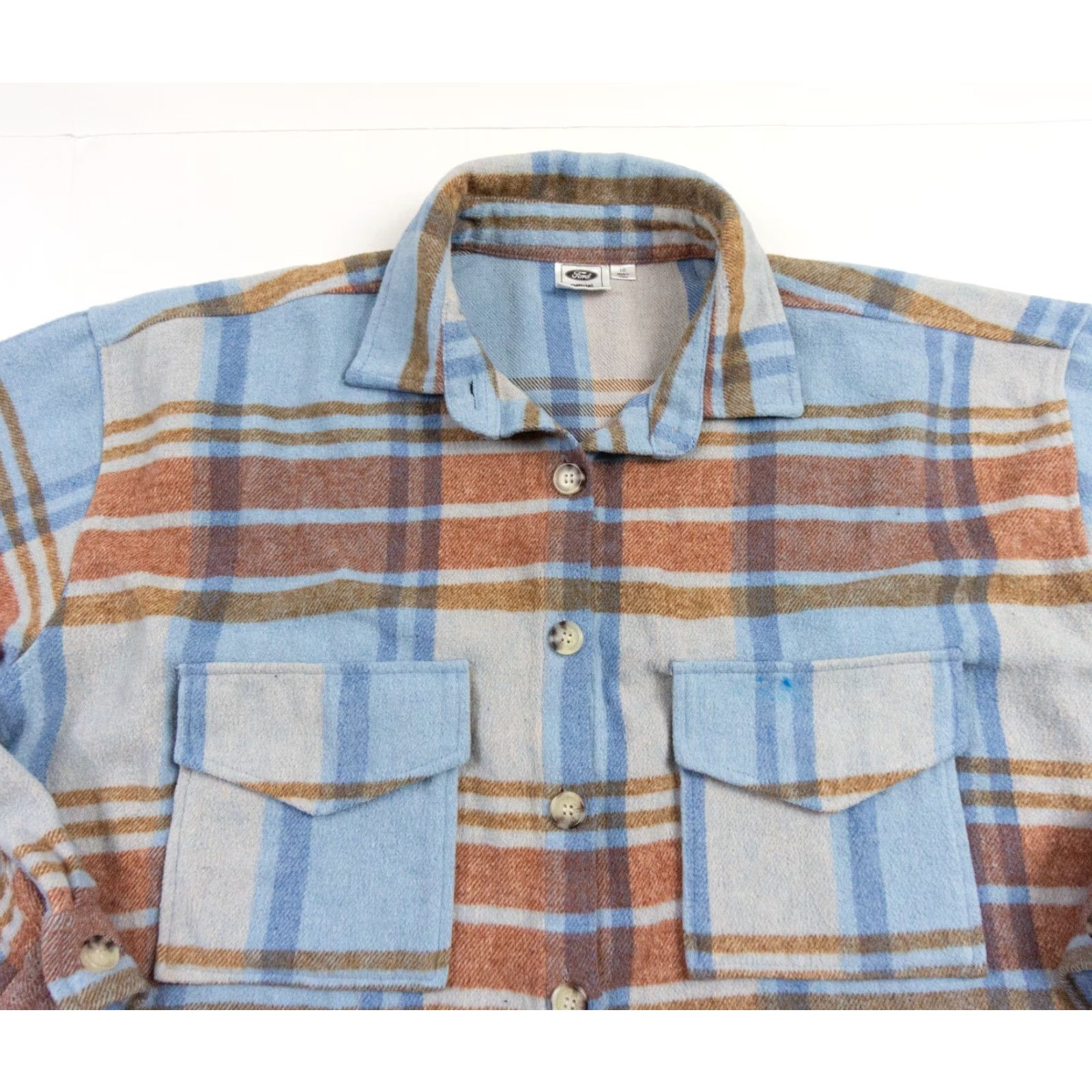 Ford Ford Womens Flannel Shirt Large Blue Plaid Button-Up Casual Bronco Size L / US 10 / IT 46 - 4 Thumbnail