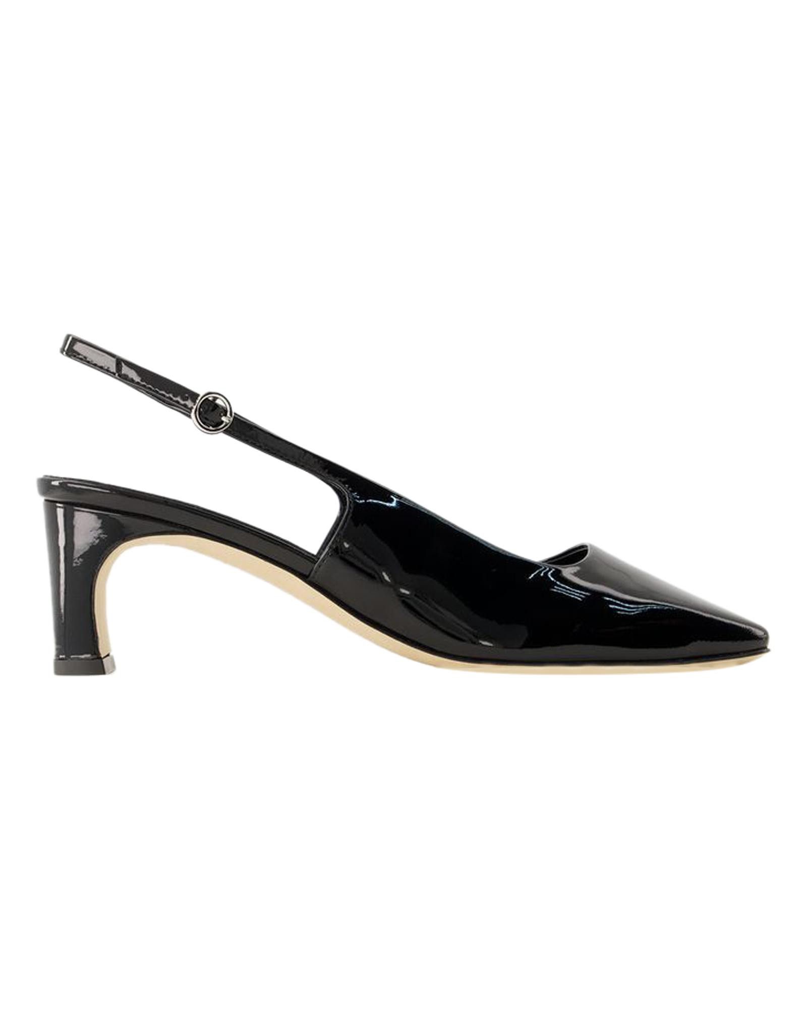 image of Aeyde Patent Leather Slip-On Sandals With Round Toe in Black, Women's (Size 8)