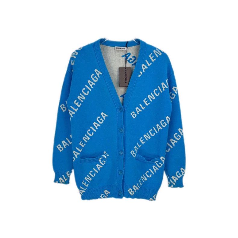 Balenciaga sky blue full classic logo long sleeved knitted cardigan
