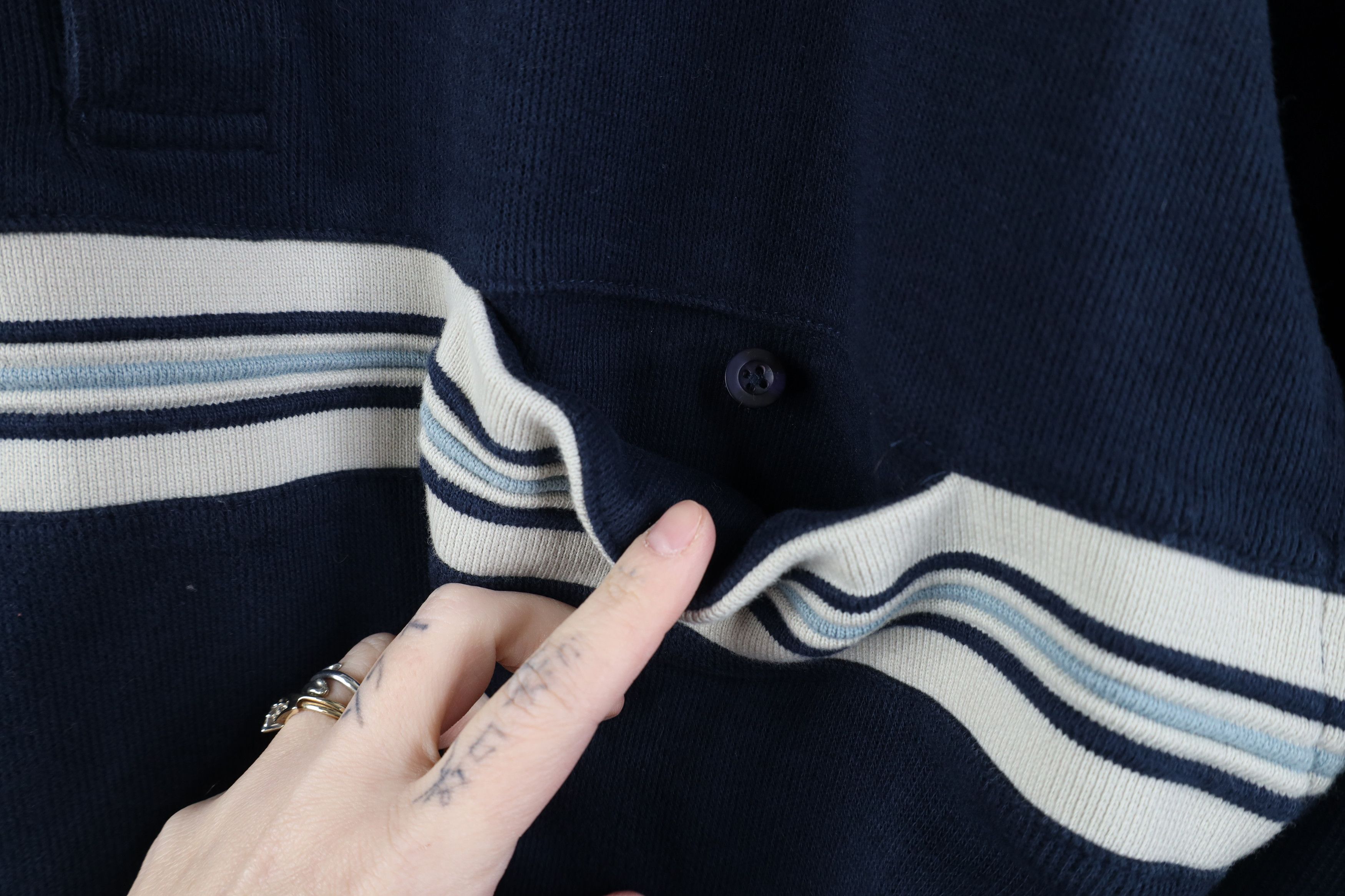 Vintage Vintage 90s Streetwear Striped Ribbed Knit Long Sleeve Polo Size US L / EU 52-54 / 3 - 5 Thumbnail