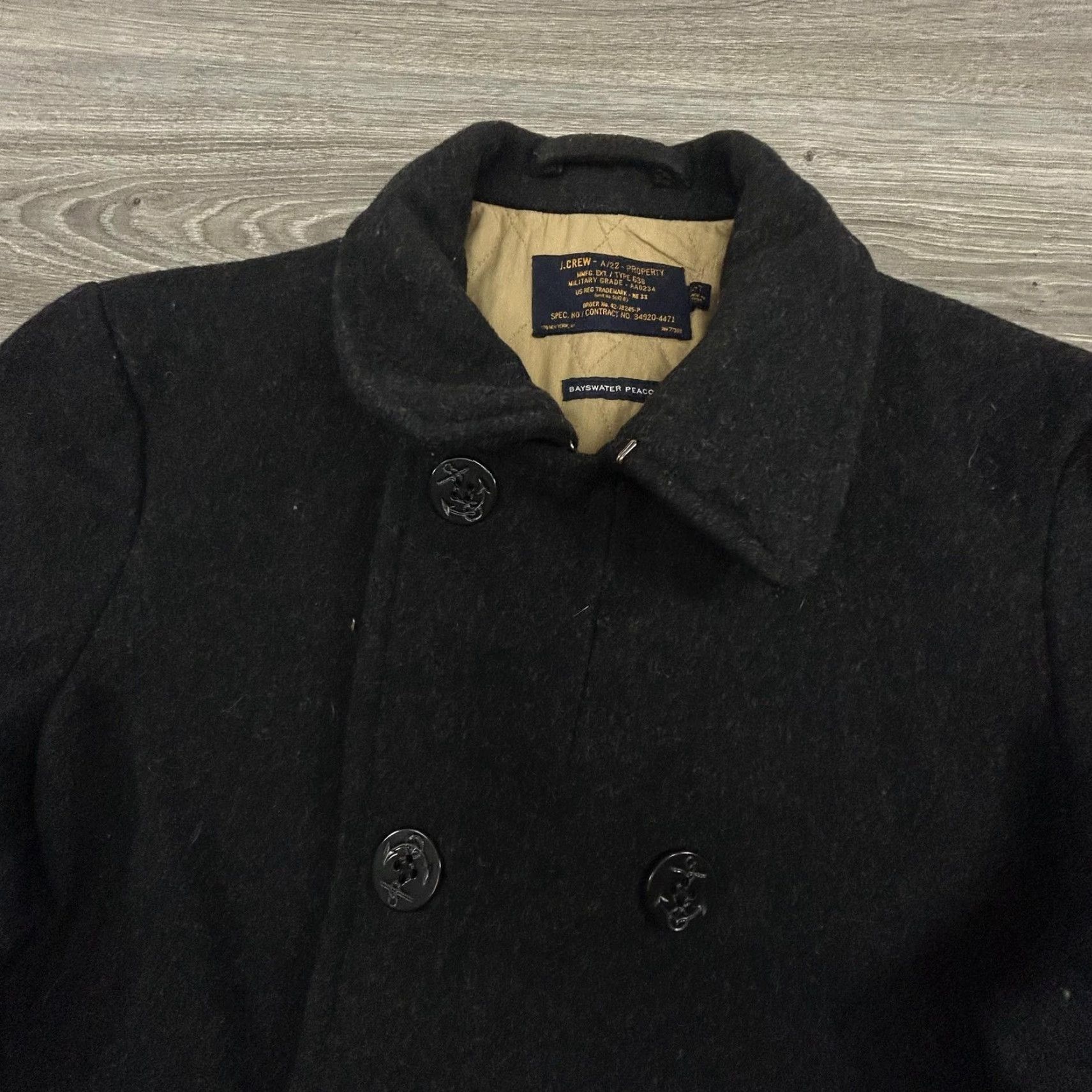 J.Crew VINTAGE J.CREW Bayswater Peacoat Coat Mens LT Black Wool Double Breasted Button Pockets Insulated Lined Navy Nautical 90s Size US L / EU 52-54 / 3 - 7 Thumbnail