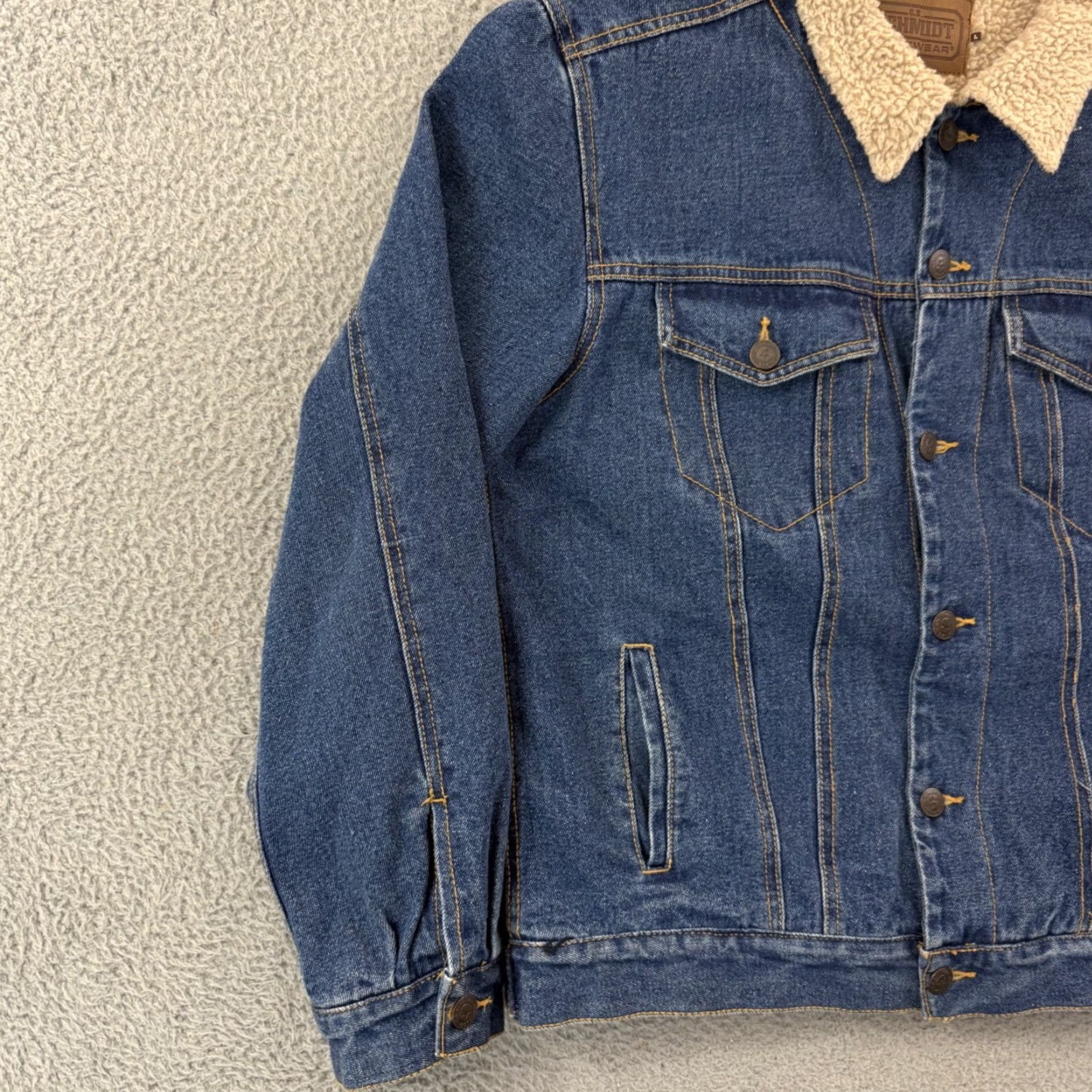 Denime C.E. Schmidt Jacket Mens Large Blue Workwear Denim Sherpa Lined Trucker Jean Size US 33 - 4 Thumbnail