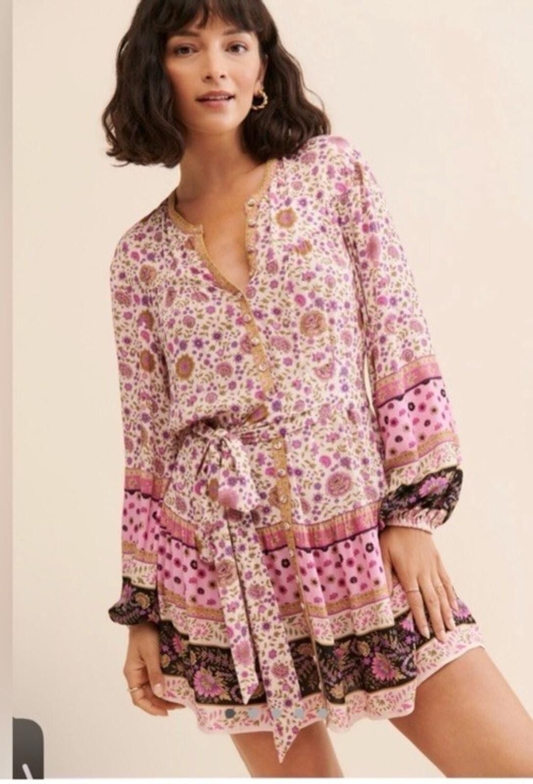 Stella McCartney Spell Pink & Purple Floral Boho Mini Dress Button Front M Size M / US 6-8 / IT 42-44 - 1 Thumbnail