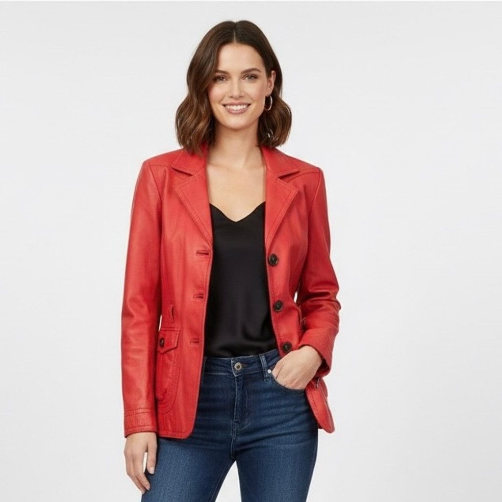 Tommy Hilfiger Tommy Hilfiger Red Leather Raw Edge 3 Button Blazer Size 8 Size M / US 6-8 / IT 42-44 - 1 Thumbnail