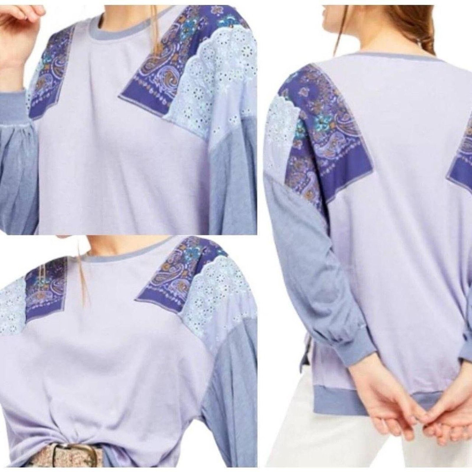 Free People Free People Women Top Shirt Medium Blue Scoop Neck Size M / US 6-8 / IT 42-44 - 7 Thumbnail