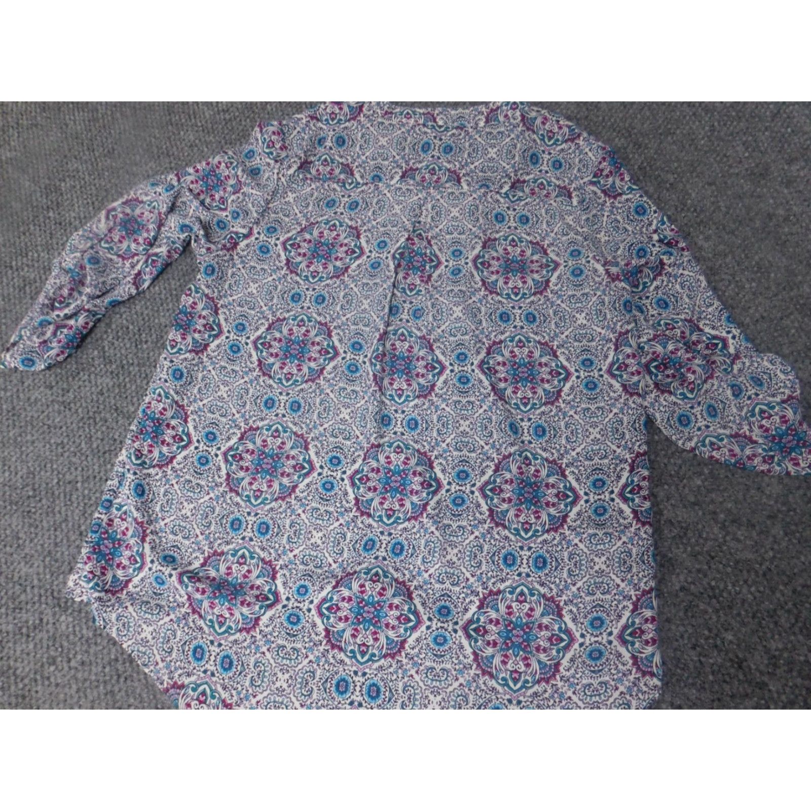 Vintage Pink Rose Womens Blouse Large Blue floral pullover Size L / US 10 / IT 46 - 6 Thumbnail