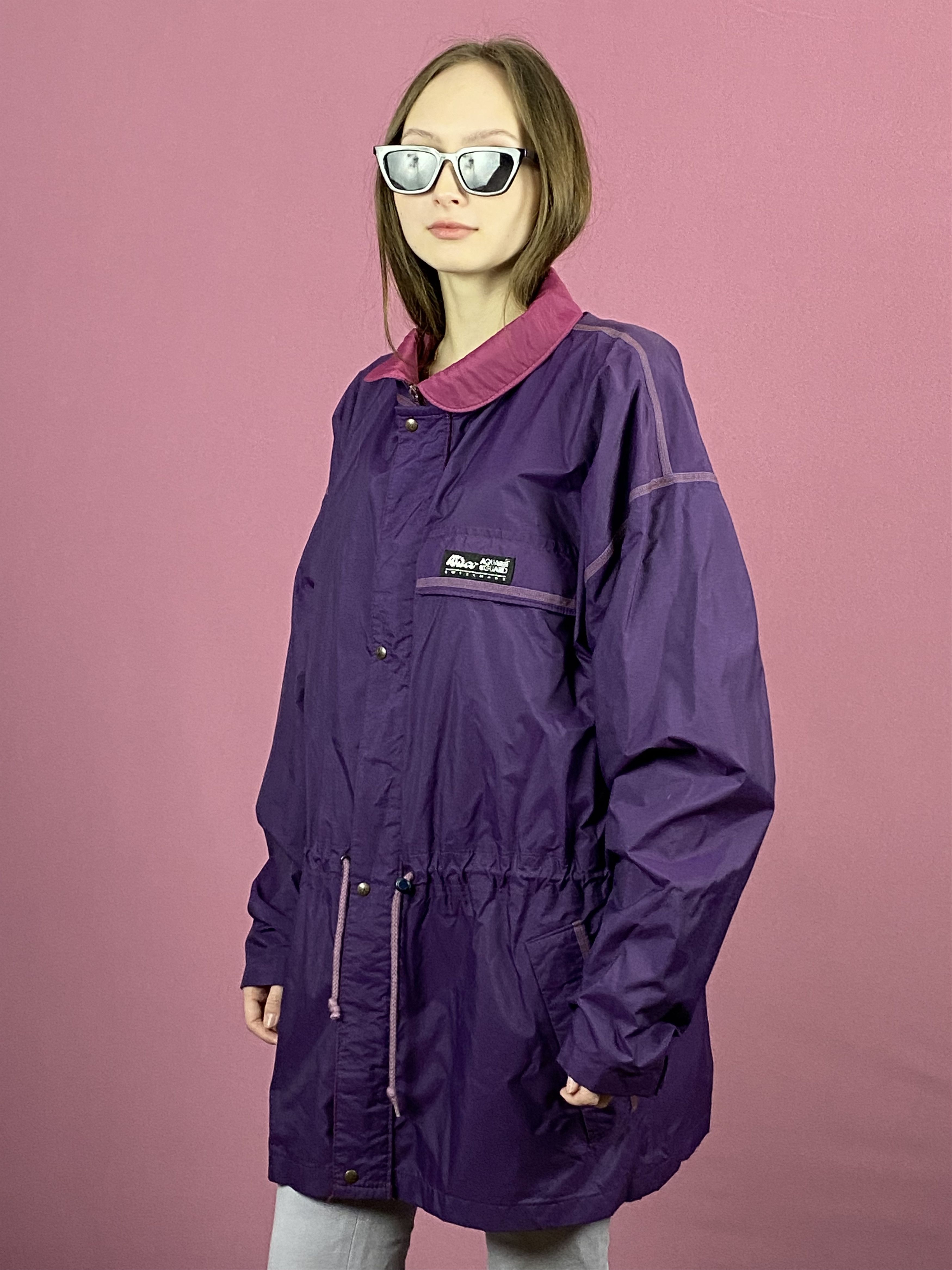 Vintage 90s Aqua Guard Vintage Women's Raincoat - L Purple Nylon Size L / US 10 / IT 46 - 2 Thumbnail