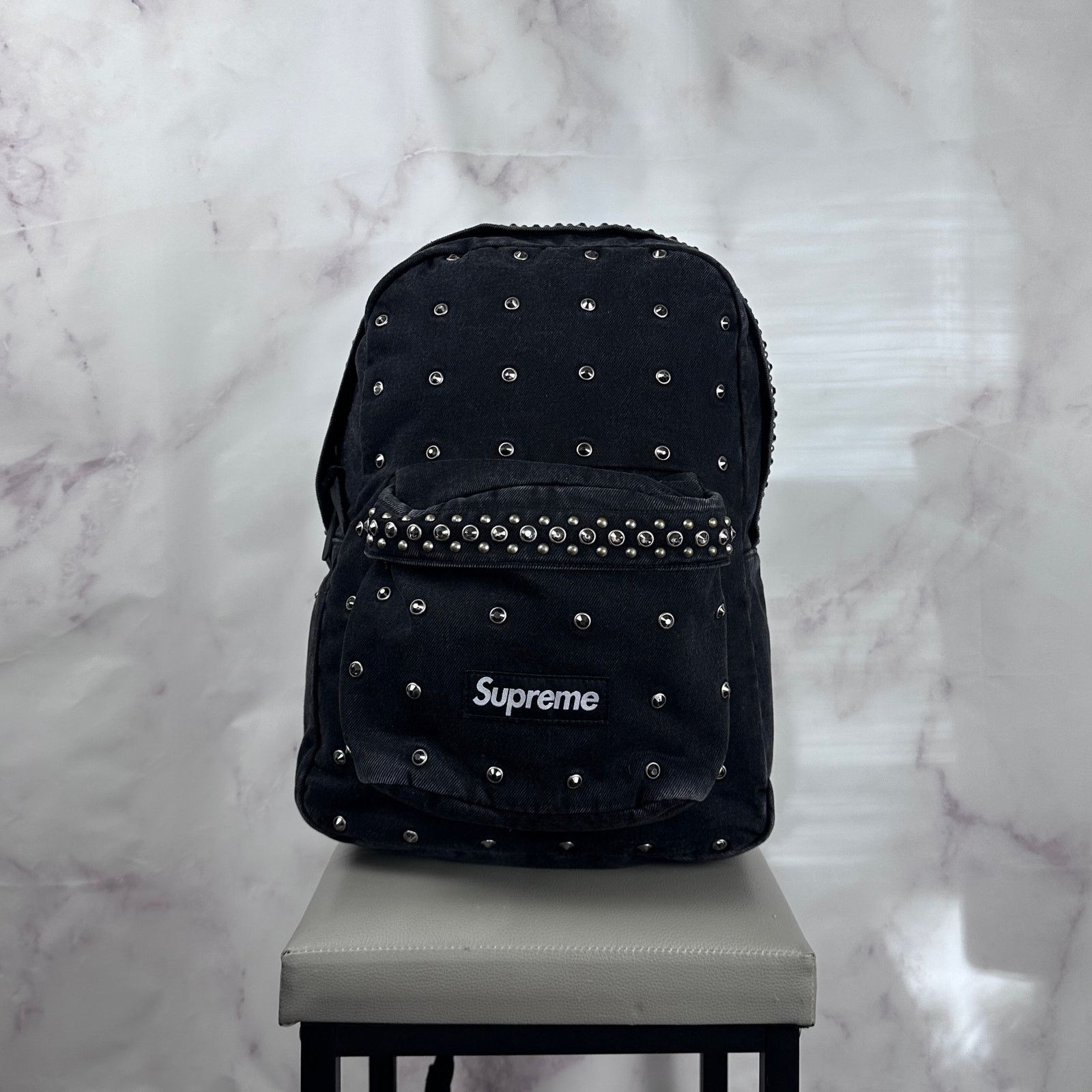B.B. Simon × Supreme Black Studded Denim Backpack | Grailed