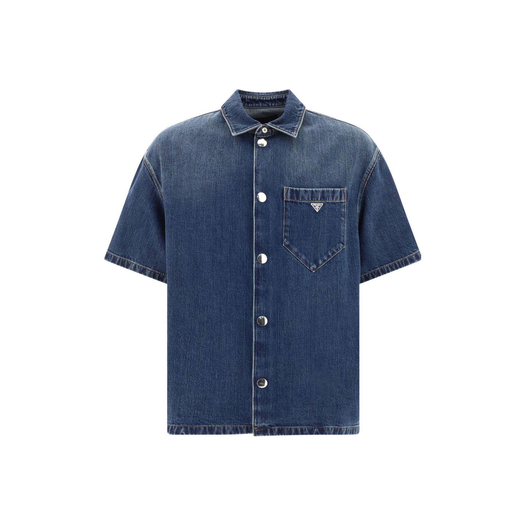 Prada Prada Denim Short Sleeve Button Up Shirt Size XL Size US XL / EU 56 / 4 - 1 Thumbnail