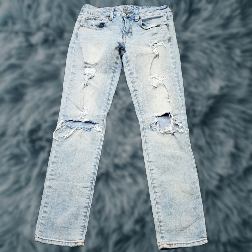 American Eagle Outfitters American Eagle Outfitters Skinny Jeans Womens Size 2 Blue Denim Distressed Light Wash Jeans Size 26" / US 2 / IT 38 - 1 Thumbnail