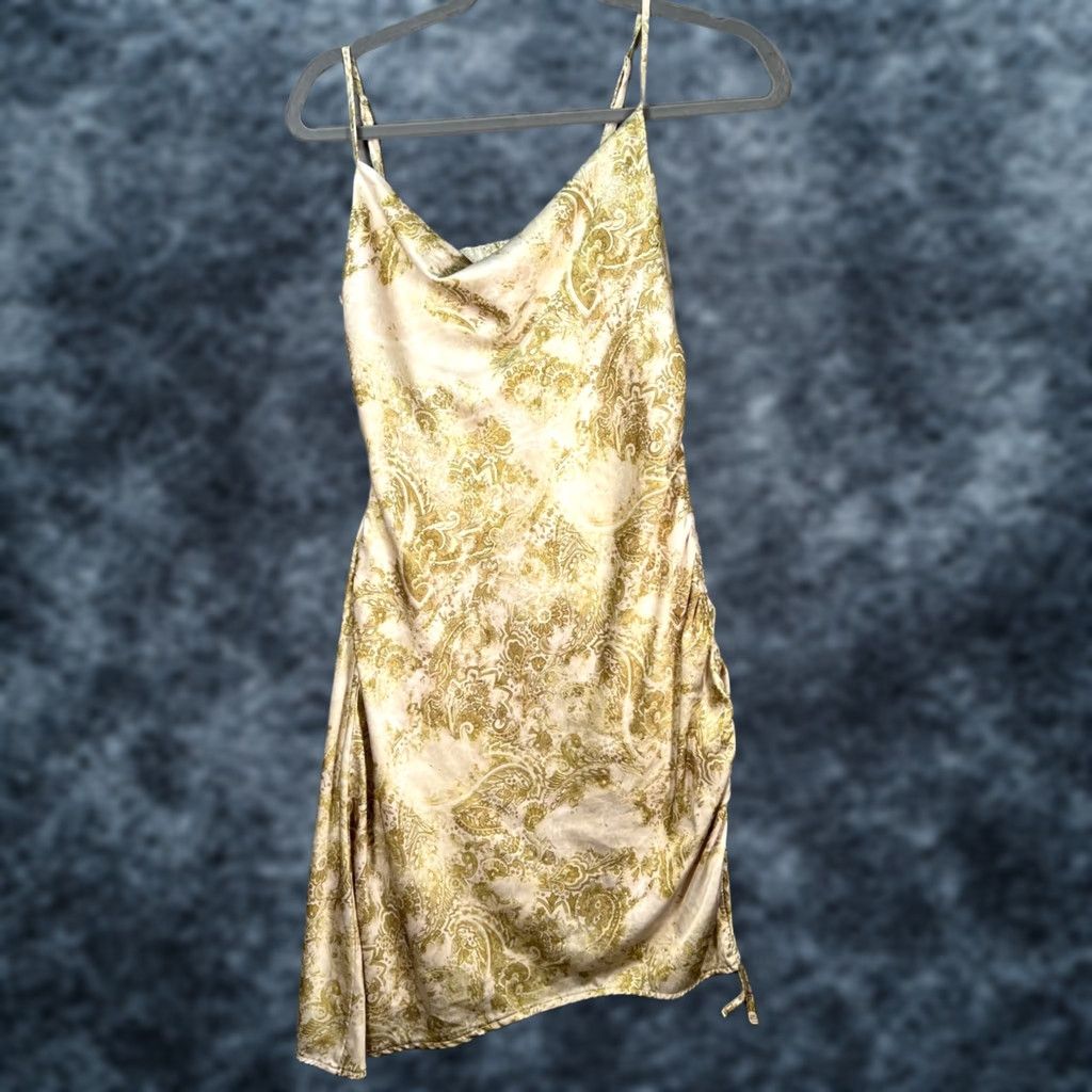 Garage Garage Womens XS Gold Paisley Cowl Neck Mini Dress Straps Adjustable Sleeveless, Pullover, Short, Regular, Summer, Spring, Womens Size XS / US 0-2 / IT 36-38 - 1 Thumbnail