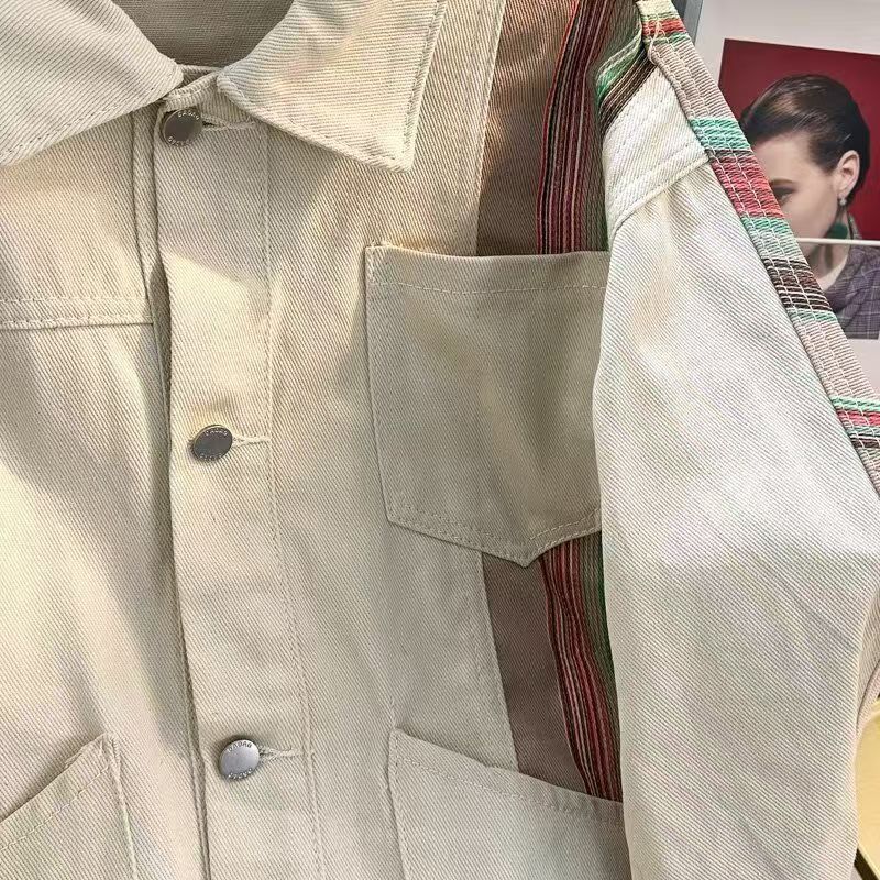 Vintage Beige Ethnic Stripe Splicing Workwear Jacket Size US M / EU 48-50 / 2 - 2 Thumbnail