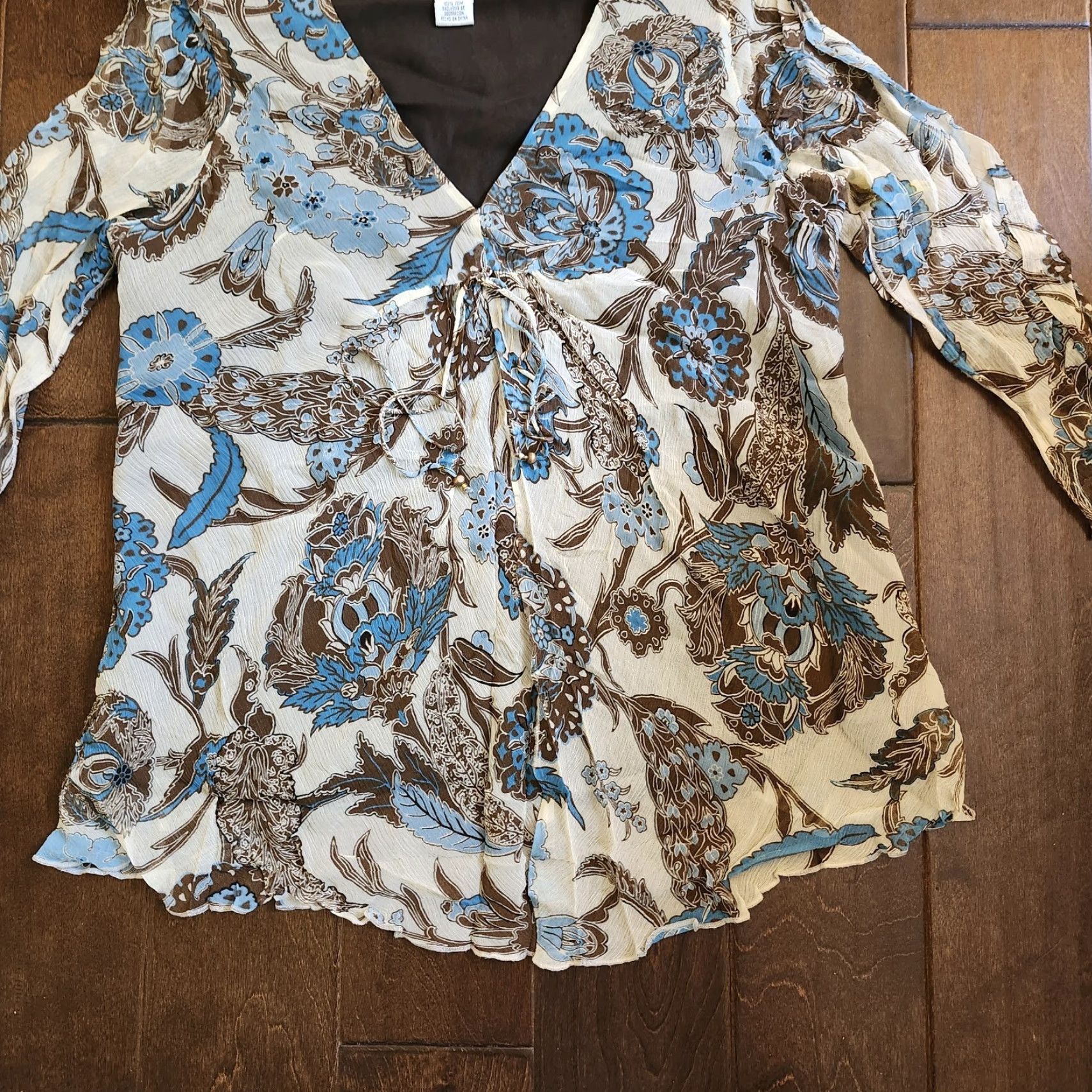 Nine West Nine West Women's Floral V-Neck Blouse - Silk - Size 8 - Multicolor - 3/4 Sleeve - Regular - Pullover - Blouse - Women - Floral - 90s Theme Size M / US 6-8 / IT 42-44 - 2 Thumbnail