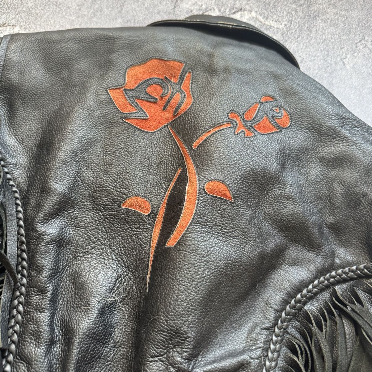 Vintage Fringe Rose Leather Jacket Size US M / EU 48-50 / 2 - 4 Thumbnail