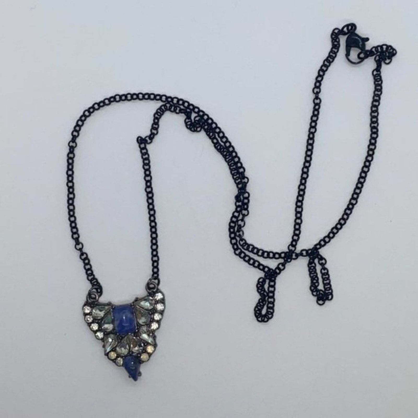 Handmade Black-Tone Blue Clear Rhinestone Necklace Size ONE SIZE - 3 Thumbnail