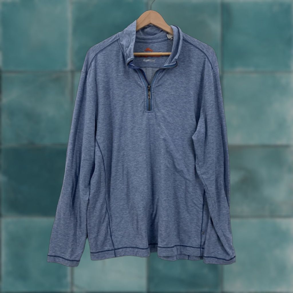 Tommy Bahama Tommy Bahama Sweater Mens Large Heather Blue IslandZone Half Zip Performance Size US L / EU 52-54 / 3 - 1 Thumbnail