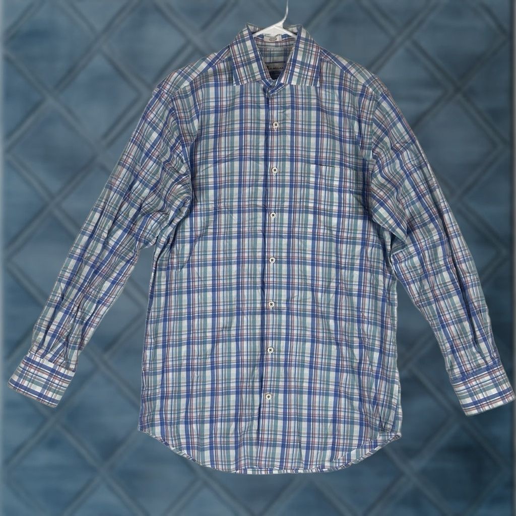 Peter Millar Peter Millar Button-Up Shirt Mens Medium Blue Plaid Long Sleeve Casual Size US M / EU 48-50 / 2 - 1 Thumbnail