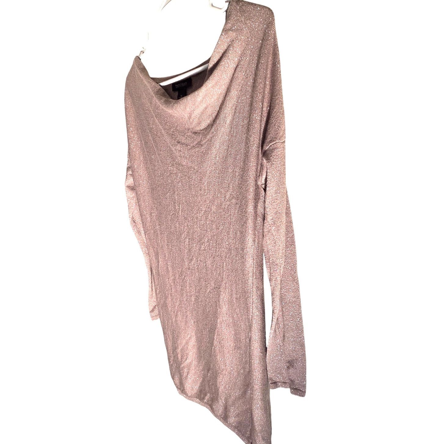 White House Black Market WHBM XS Drape Neck Gold Shimmer Metallic Tunic Sweater Dress Size XS / US 0-2 / IT 36-38 - 8 Thumbnail