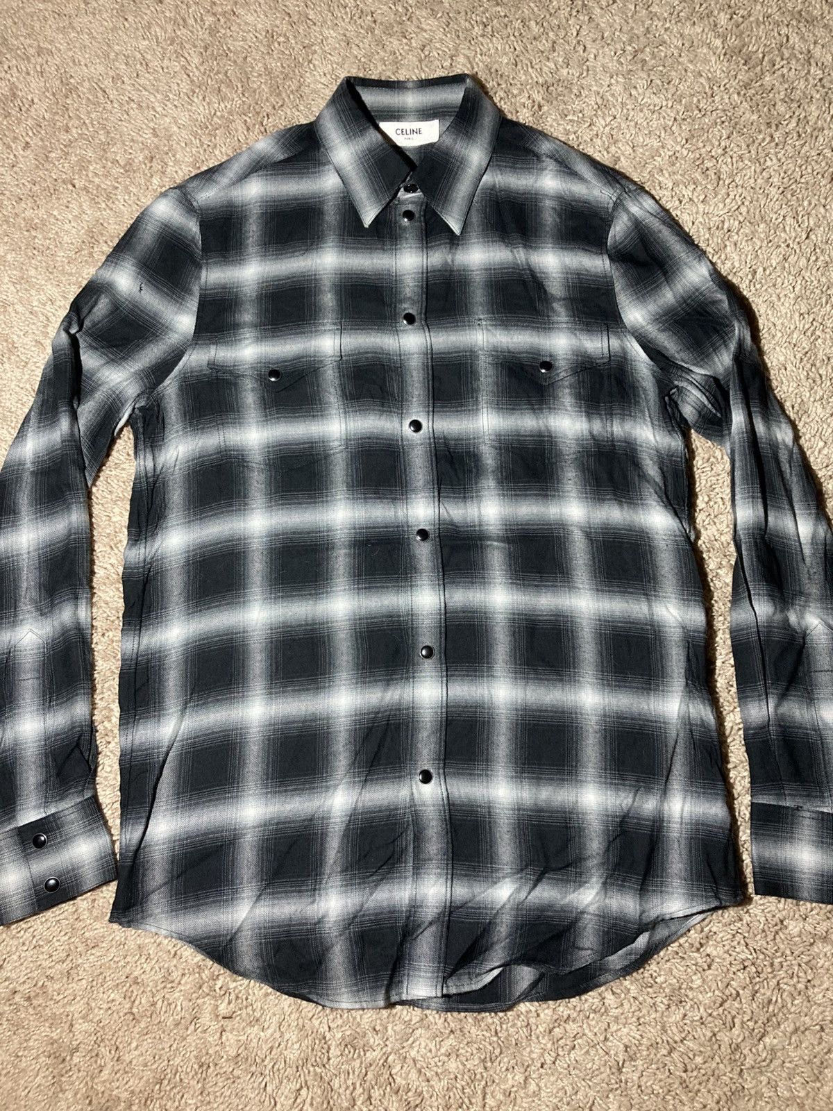 Celine SS19 Celine Shadow Plaid Western Shirt Viscose 2019 Hedi 37 Size US S / EU 44-46 / 1 - 2 Thumbnail