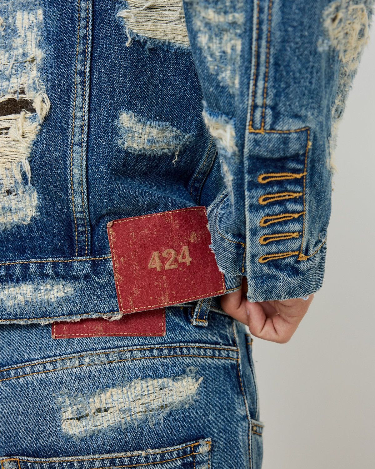 424 424 Collection Denim Trucker Blue Repaired Camo Size US L / EU 52-54 / 3 - 8 Thumbnail