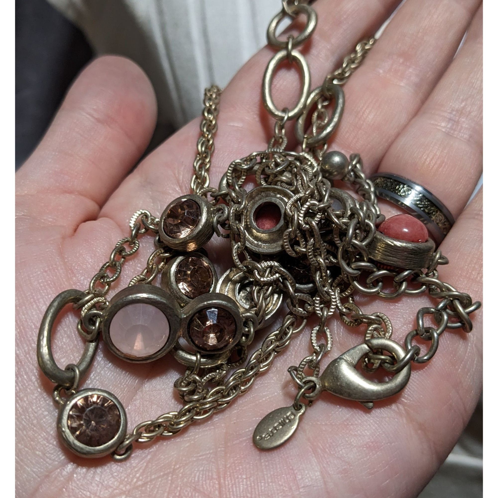 Chicos Chico's Pink And Gold Gemmed Opera Necklace Size ONE SIZE - 7 Thumbnail