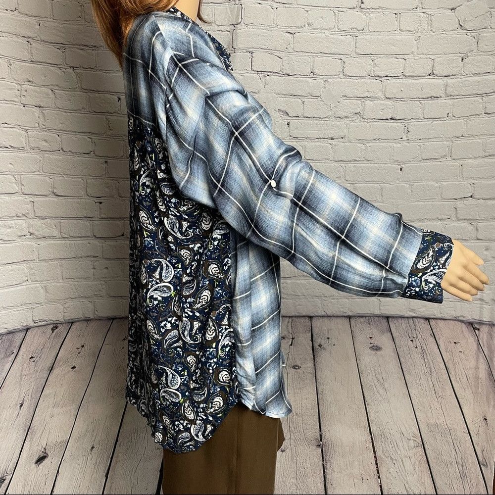 Other New Simply Noelle Blue Plaid Paisley Mixed Print Top Shirt Size L / US 10 / IT 46 - 4 Thumbnail