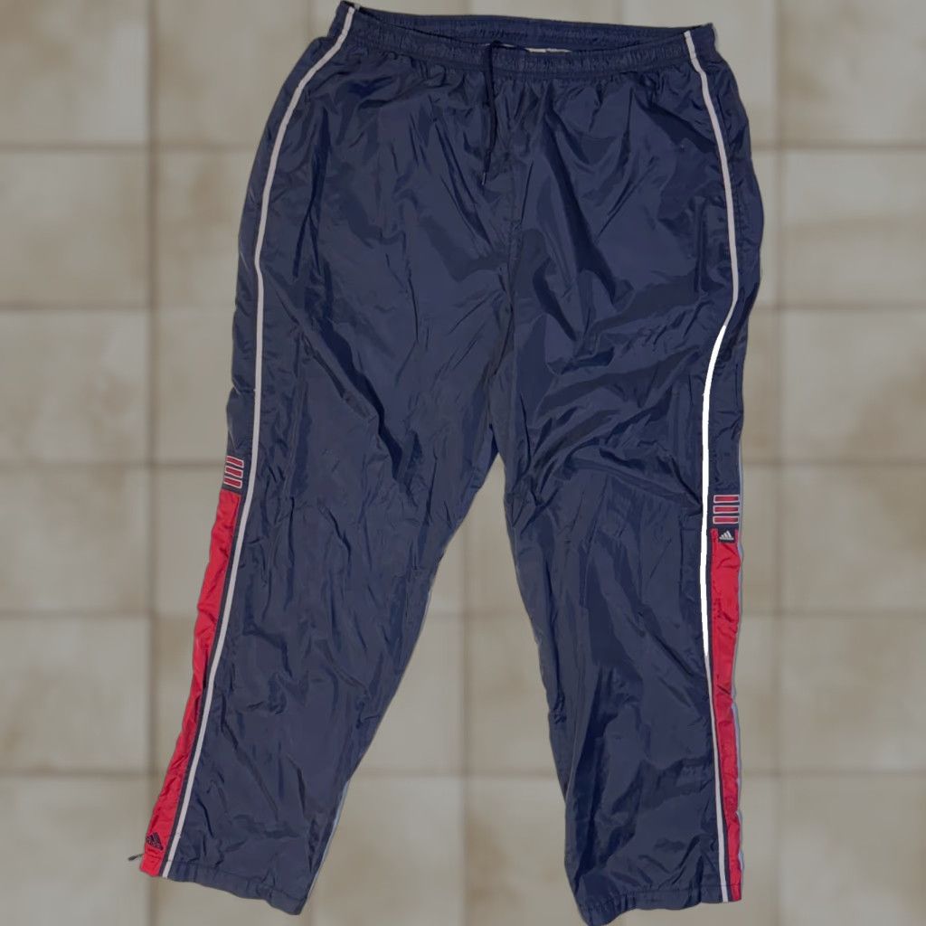 Adidas Vintage Adidas Track Pants XL Navy Baggy Windbreaker Jogger Zipper Ankle 90s Size US 36 / EU 52 - 1 Thumbnail