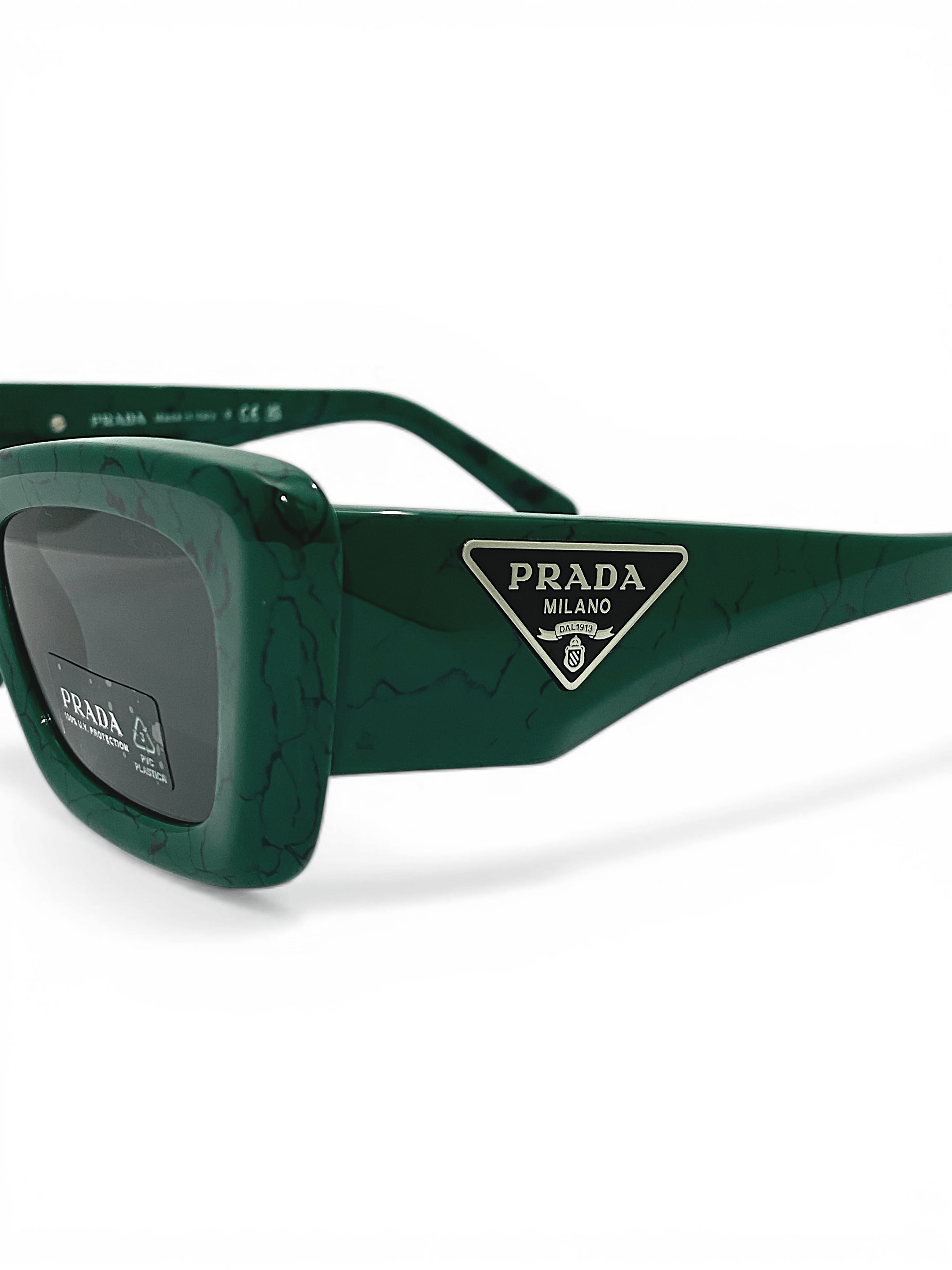 Prada Prada Triangle Logo Oversized Retro Symbol Green Sunglasses Size ONE SIZE - 8 Thumbnail