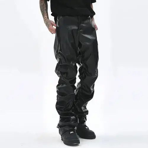 Jean #8 Street Hip Hop Loose Pleated Casual Leather Pants Size US 28 / EU 44 - 3 Thumbnail