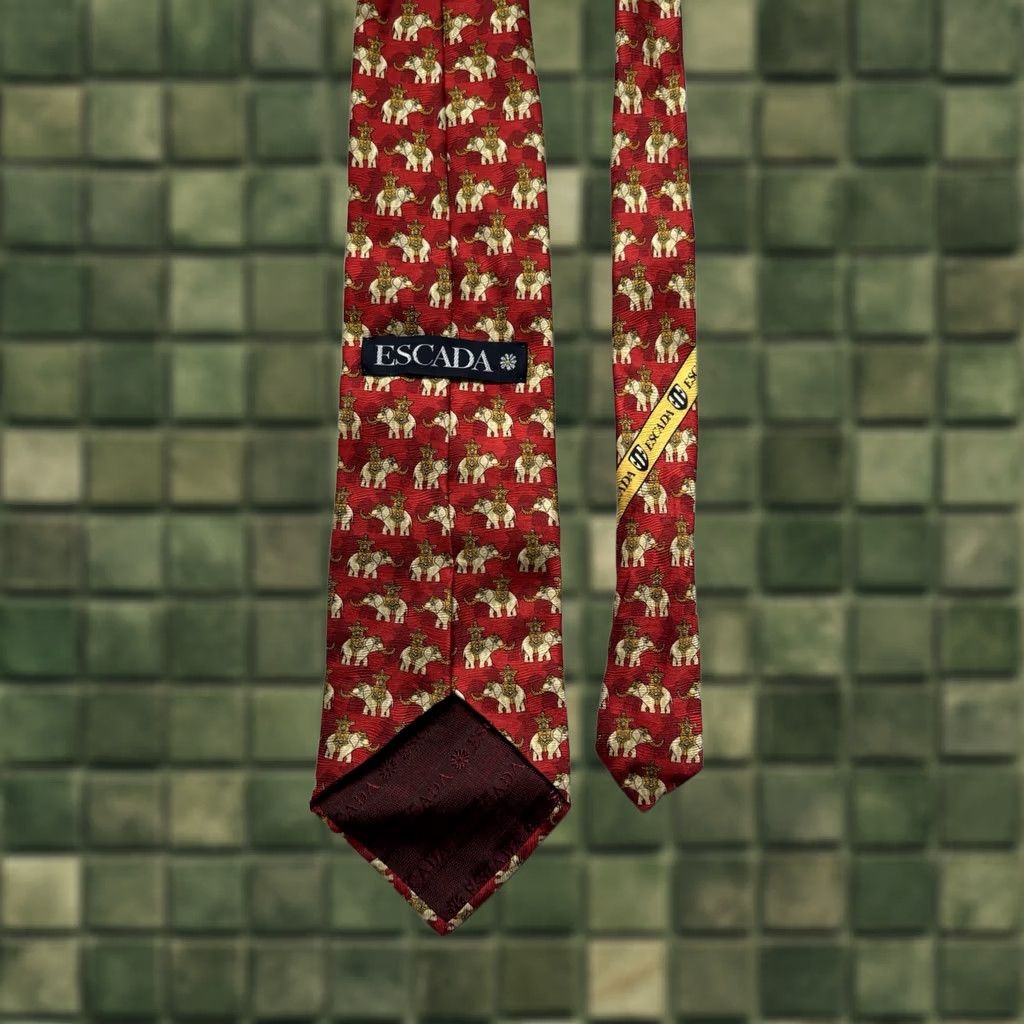 Escada VINTAGE Escada 100% Silk Monogram Elephants Logo Red Cravat Ties Men Size ONE SIZE - 1 Thumbnail
