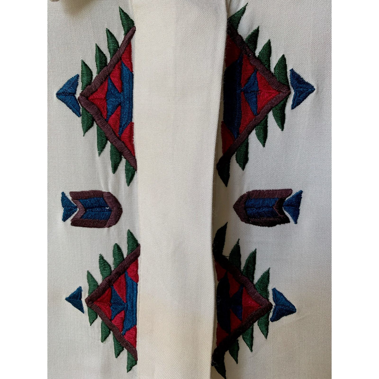 Vintage Embroidered Western Button Down Off White Shirt NWT Size XL / US 12-14 / IT 48-50 - 3 Thumbnail