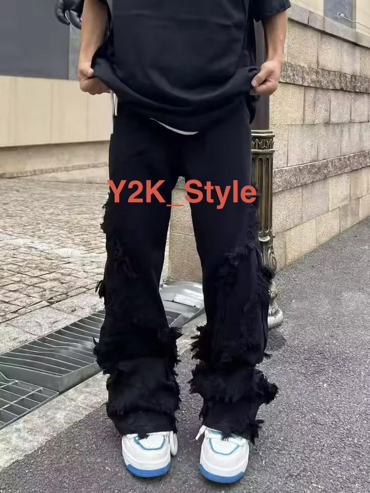 Jean Deconstructed Denim Trousers – Distressed Y2K Baggy Size US 29 - 3 Thumbnail