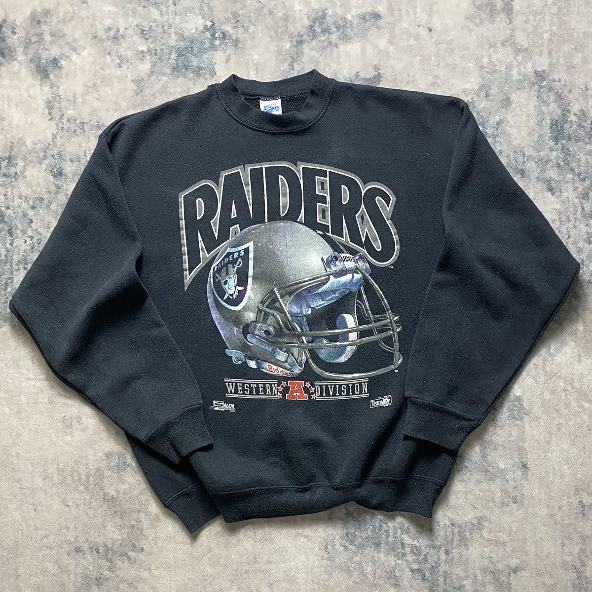 image of Nfl x Salem Vintage La Raiders Helmet By Salem Sportswear Sweatshirts in Black, Men's (Size XL)