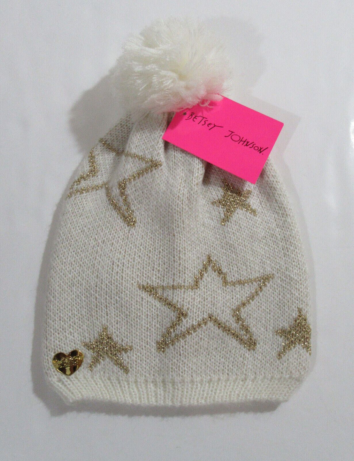 Designer Betsey Johnson Knit Beanie Hat Pom Ivory with Gold Stars Size ONE SIZE - 1 Thumbnail