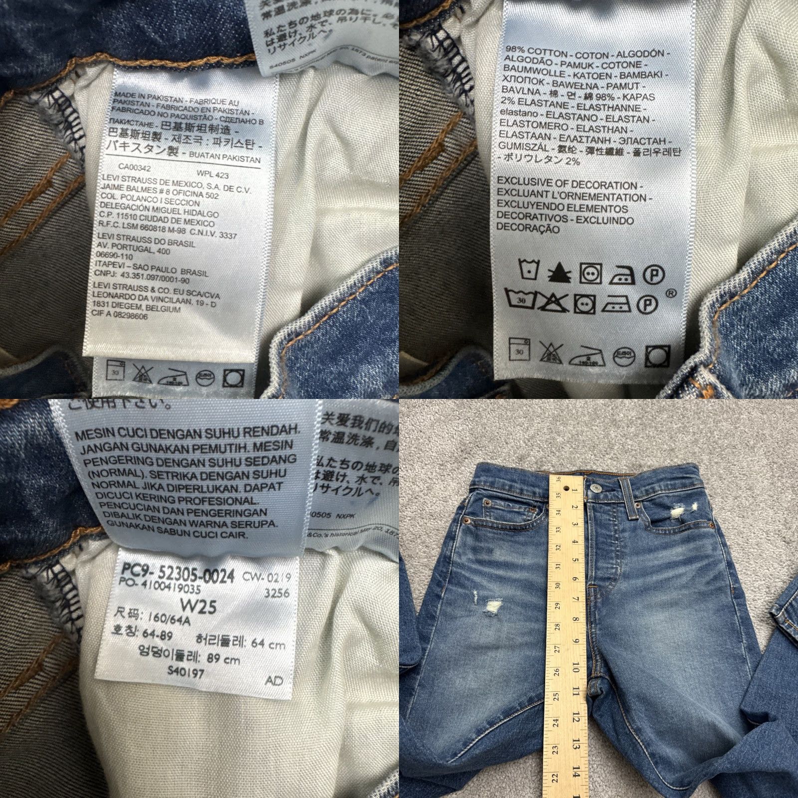 Levi's Levi’s Wedgie Skinny Distressed Denim Jeans Womens 25 Button Fly High Rise 24x26 Blue Jeans Size 42" / US 20 - 8 Thumbnail