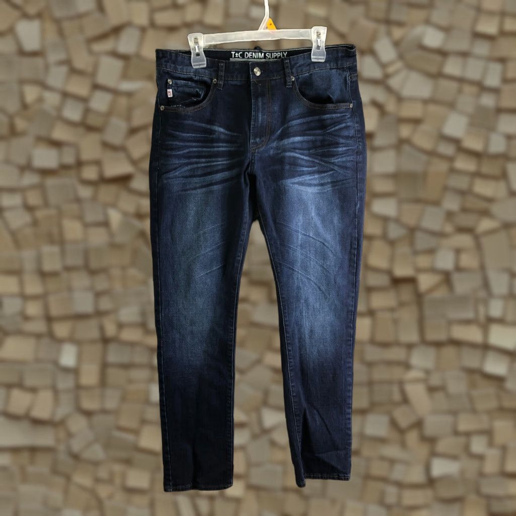 Denime T&C Denim Jeans Mens 34x32 Dark Wash Mid Rise Slim Straight Leg Blue Denim Size US 34 / EU 50 - 1 Thumbnail