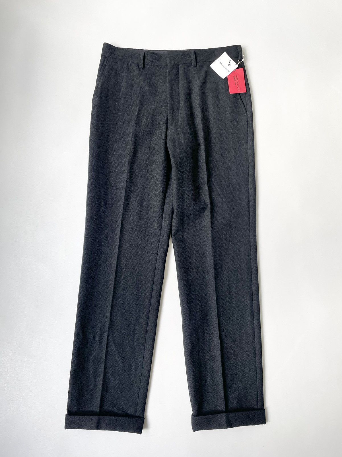 image of Comme Des Garcons x Comme Des Garcons Homme Deux A/w 08 Herringbone Wool Trousers in Black (Size 32