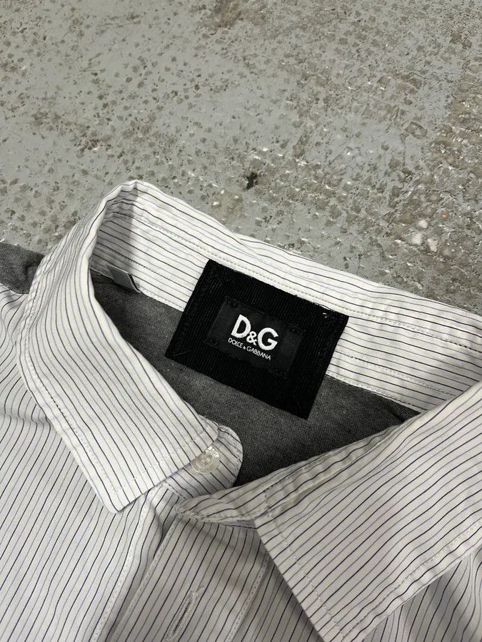 Designer × Dolce & Gabbana × Vintage 1990s Dolce & Gabbana White & Grey Hybrid Shirt Longsleeves Size US S / EU 44-46 / 1 - 7 Thumbnail