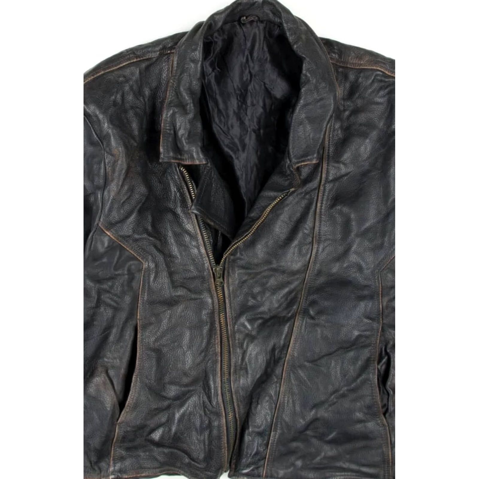 X-LARGE VINTAGE Black Leather Motorcycle Jacket XX-Large Biker Classic Mens Size US XXL / EU 58 / 5 - 2 Thumbnail