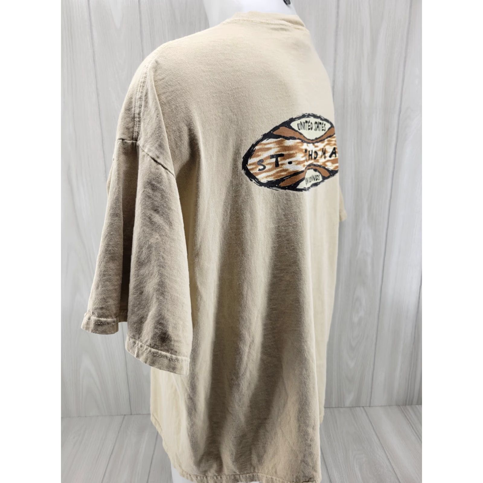 Vintage St Thomas US Virgin Islands T Shirt Tan XL Men Graphic Tee Island Crew Neck Short Sleeve Cotton Blend Vintage: No Size US XL / EU 56 / 4 - 7 Thumbnail