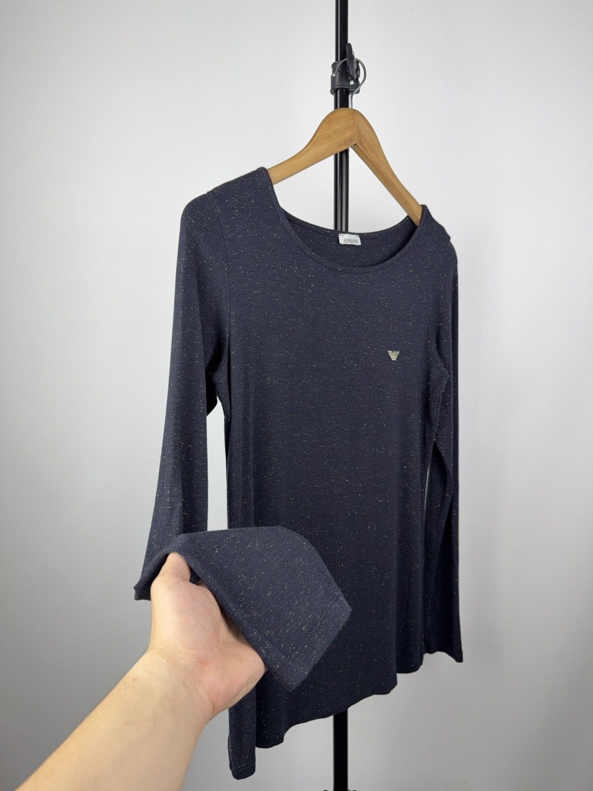 Armani × Designer Armani Jeans Navy Gold Speckled Long Sleeve Top Size M / US 6-8 / IT 42-44 - 4 Thumbnail